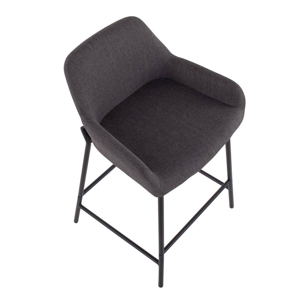 Daniella Charcoal Fabric and Black Metal Counter Stools (Set of 2)