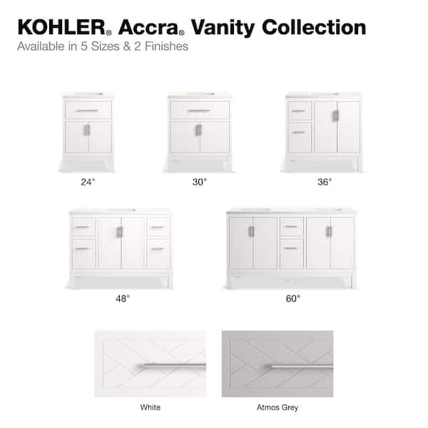 KOHLER Accra 24in. Single Sink Freestanding White Bath Vanity with Pure White Quartz Top Assembled