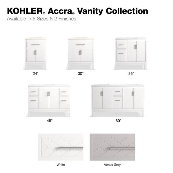KOHLER Accra 60in. Double Sink Freestanding White Bath Vanity with Pure White Quartz Top Assembled