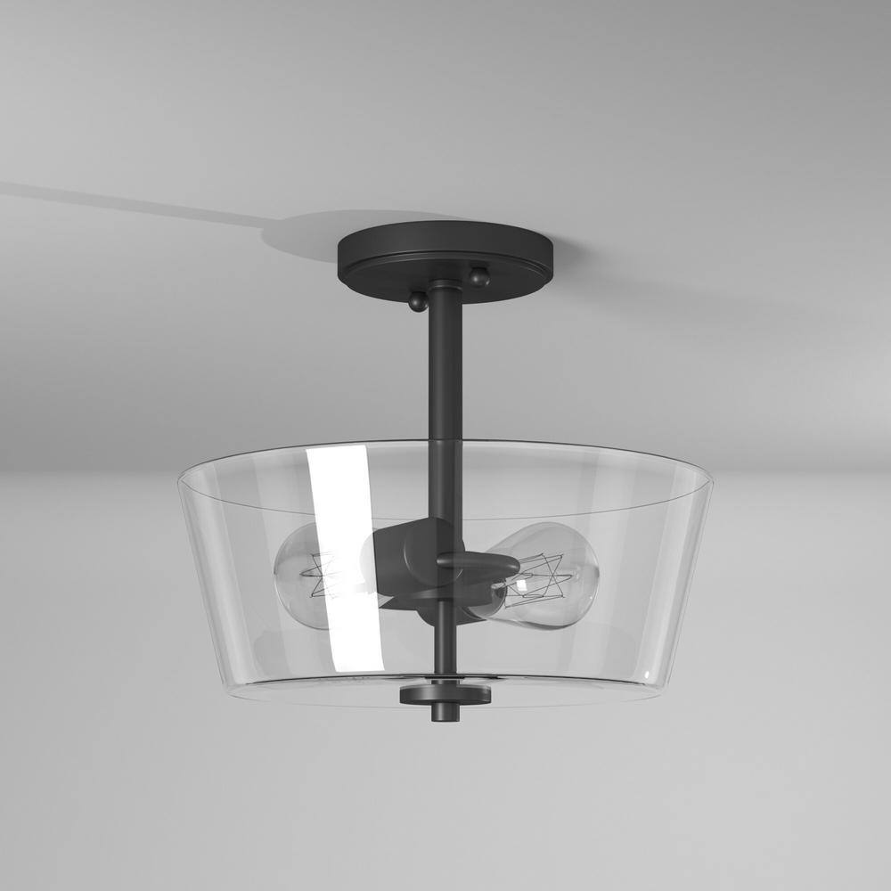 Westin Matte Black 10" Globe Semi-Flush Mount with Clear Glass Shade