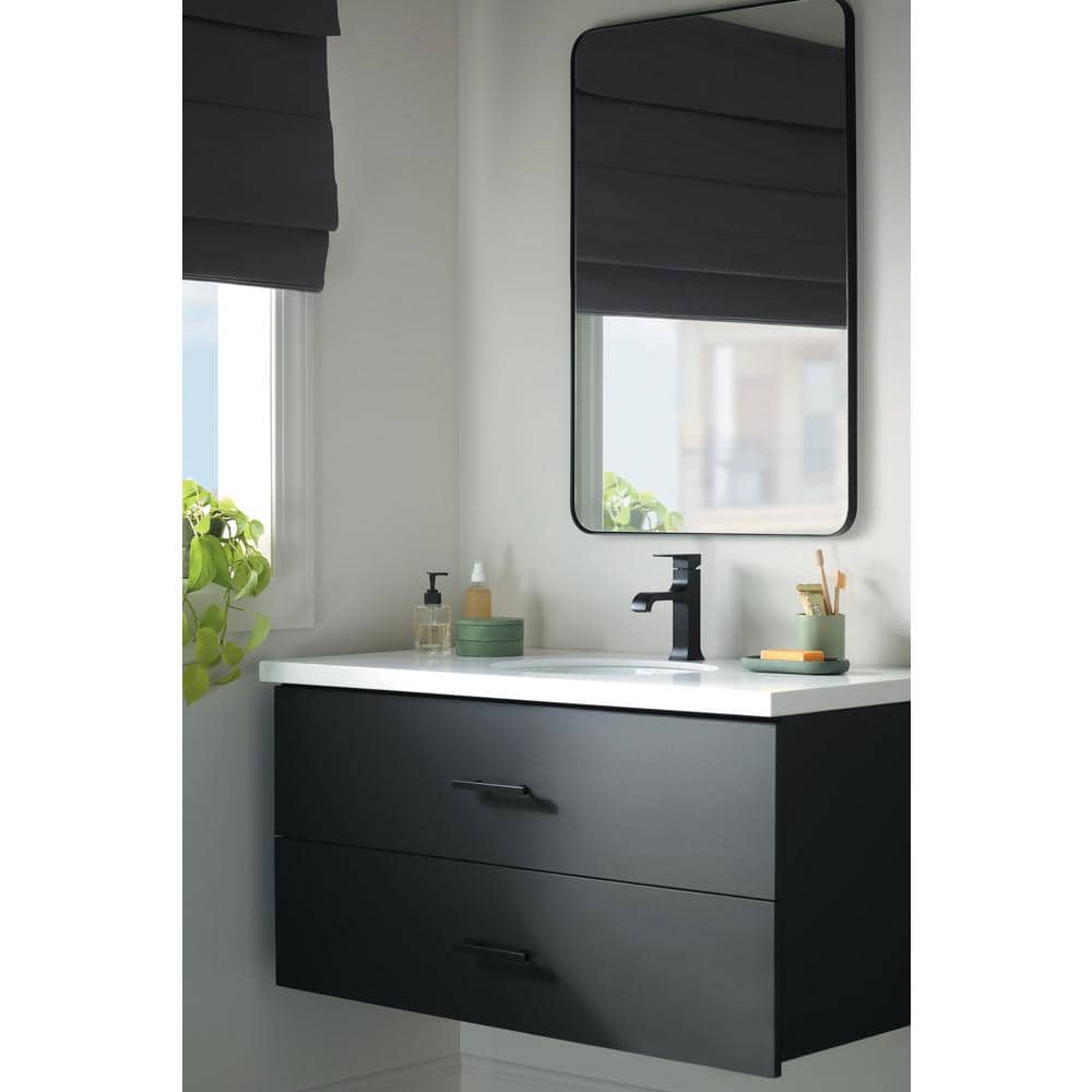 Matte Black Single Handle Curved Bathroom Faucet with Drain Assembly