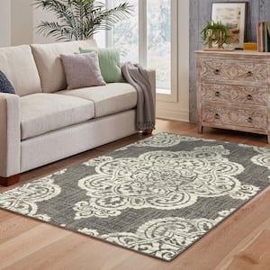 Sienna Gray/Ivory 7 ft. x 10 ft. Medallion Indoor/Outdoor Area Rug