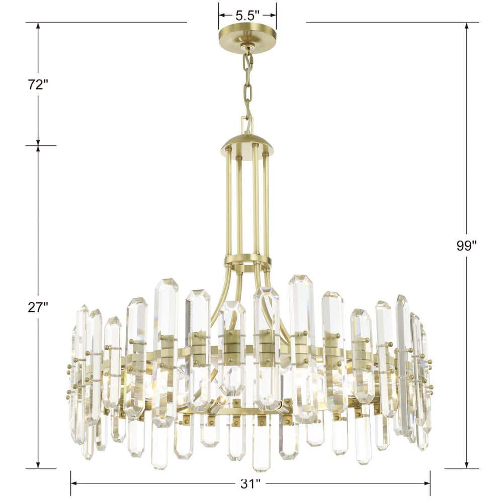 Aged Brass Elegance 12-Light Chandelier with Faceted Crystal Accents