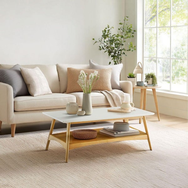 Madison Park Avalon 48 in. Off-White/Natural Rectangle Wood Coffee