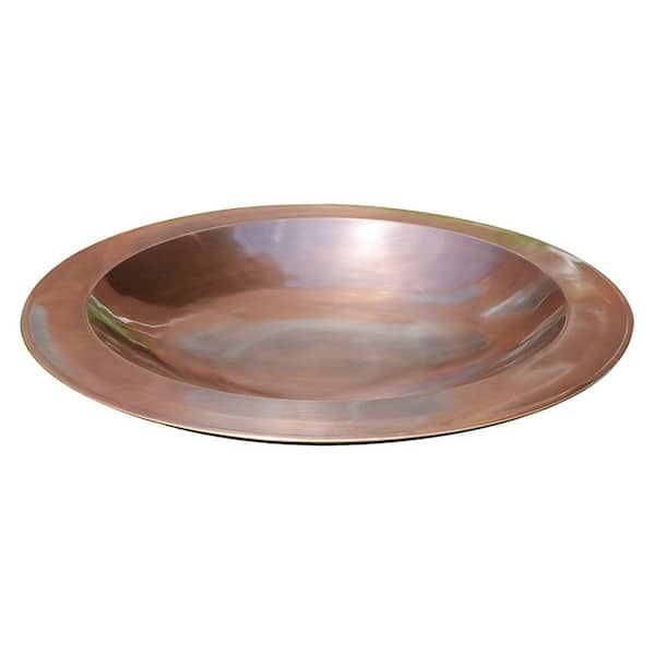 Large Brass Classic Birdbath With Shallow Rimmed Bowl, 24 in. dia. Antique Copper Plated