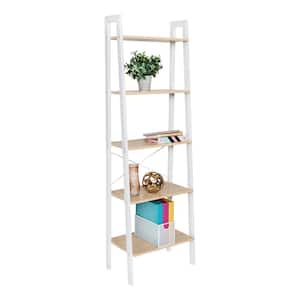 Natural and White 5-Tier Ladder Steel A-Frame Shelving Unit (22 in. W x 67.7 in. H x 13.4 in. D)