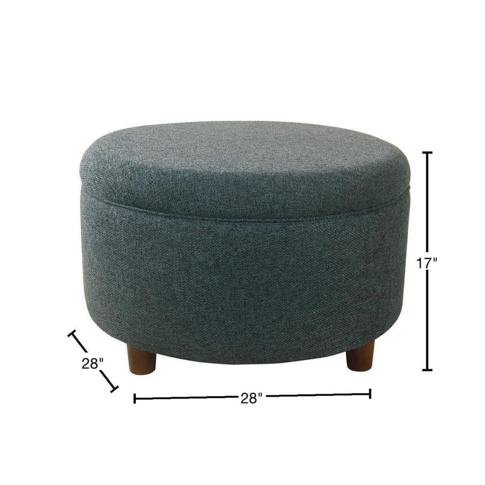 Modern Textured Navy Woven Fabric Large Round Storage Ottoman