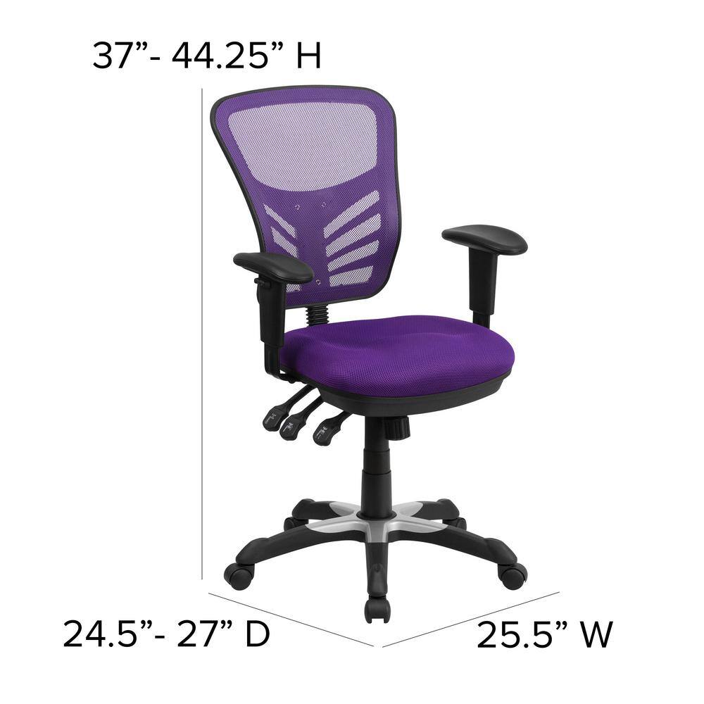 Mid-Back Purple Mesh Executive Swivel Office Chair with Adjustable Arms