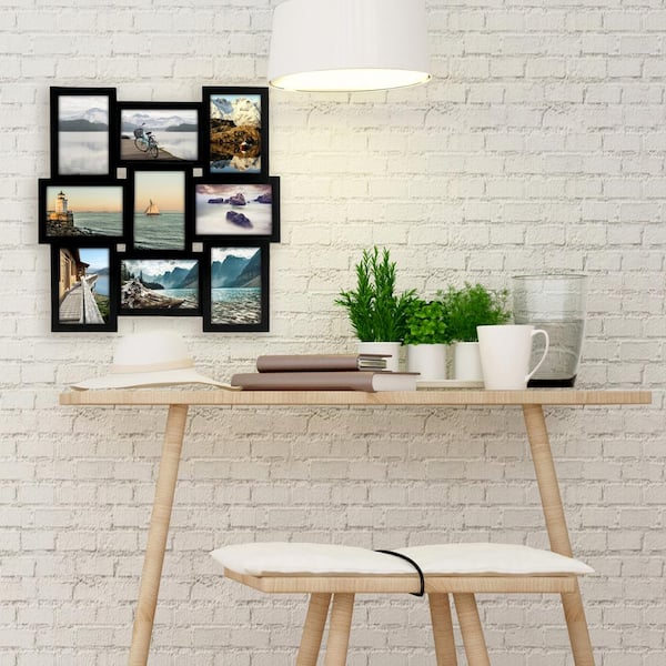 9-4 in. x 6 in. Black 9-Opening Home Profiles Puzzle Collage Picture Frame