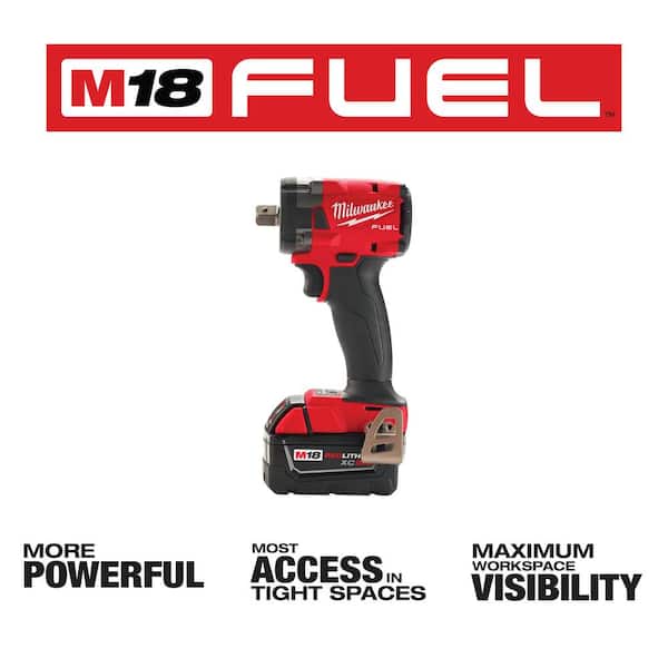 M18 FUEL 18V Lithium-Ion Brushless Cordless 1/2 in. Compact Impact Wrench with Pin Detent Kit with Resistant Batteries