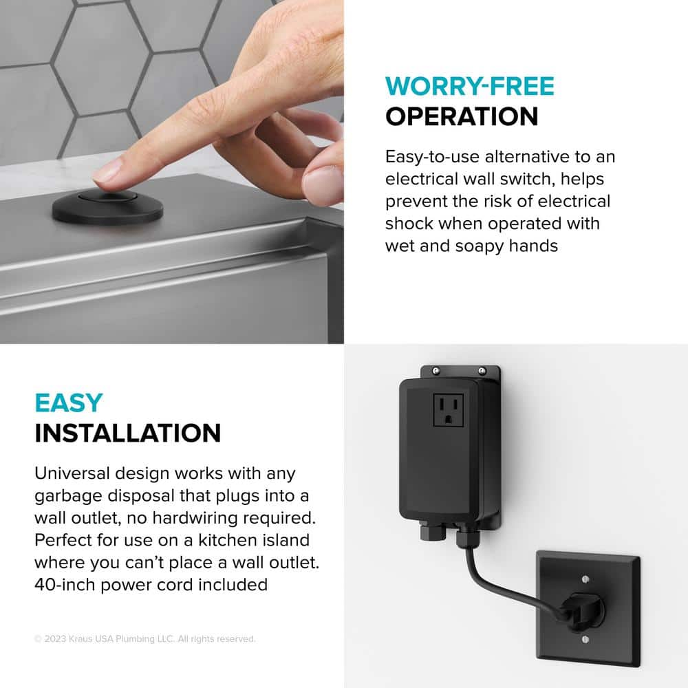 Matte Black Garbage Disposal Air Switch Kit with Push Button