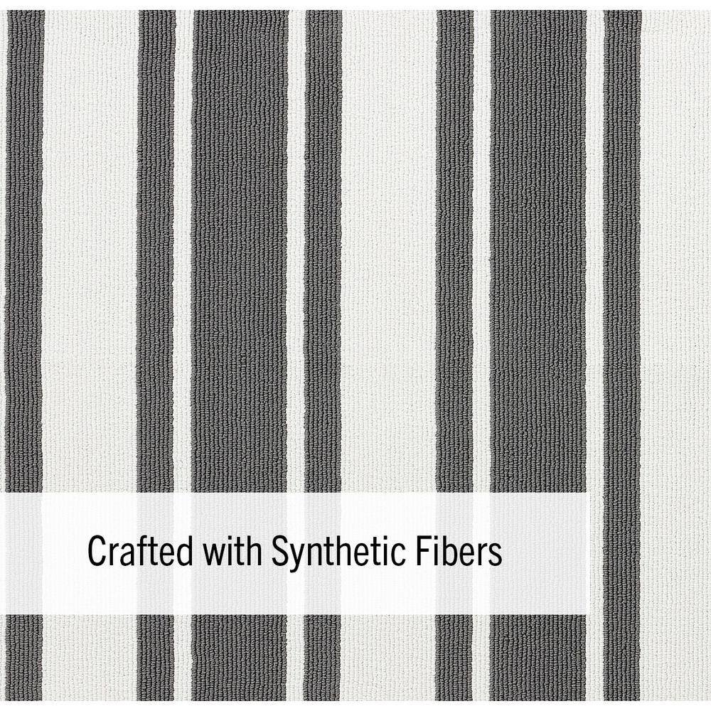 Elegant Dark Grey and White Striped Synthetic Runner Rug