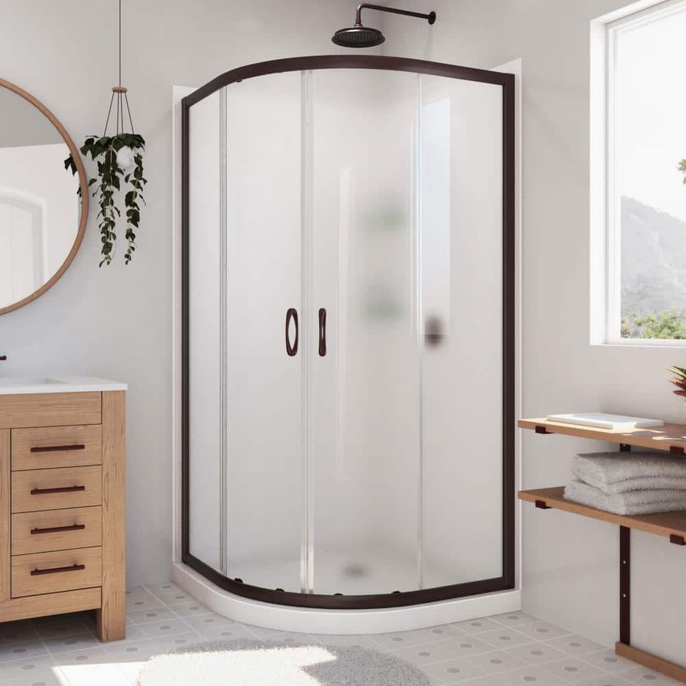 Prime 38 in. x 76.75 in. Sliding Semi Frameless Corner Shower Kit in Oil Bronze Finish with Frosted Glass price history on PriceWatchPro