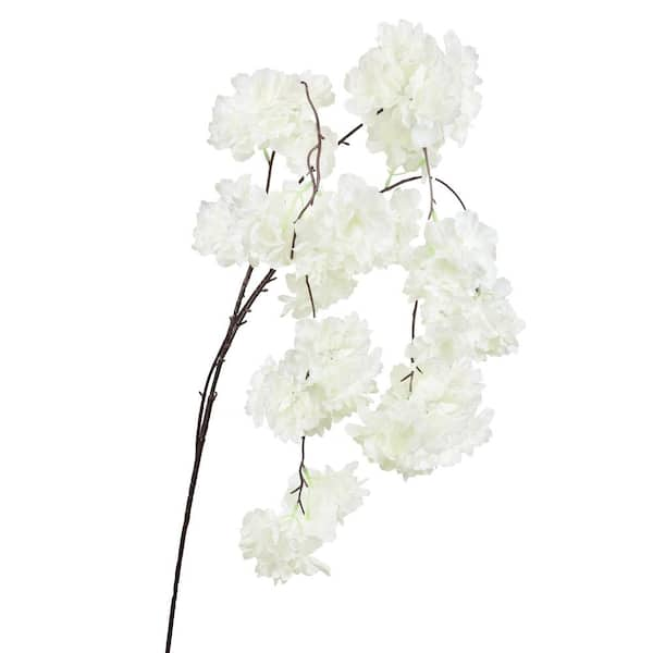 58 in. Cream White Artificial Cherry Blossom Flower Stem Cluster ...