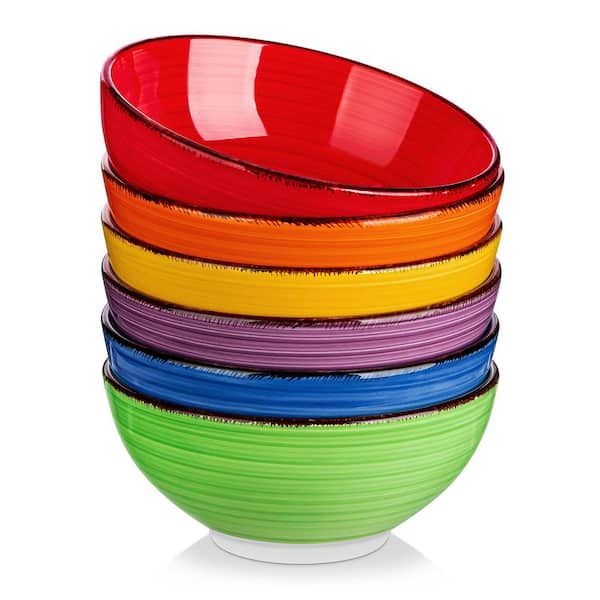 27 fl. oz. Red Green Orange Purple Yellow Dark-Blue Stoneware Cereal Bowls Soup Bowls Salad Bowls Rice Bowls (Set of 6)