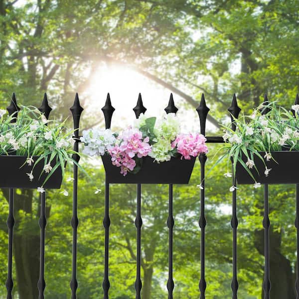OGETFUUR 16 in. Metal Deck Over The Railing Planter Boxes Hanging Planters for Fence Flower, Outdoor Balcony Railing Planters