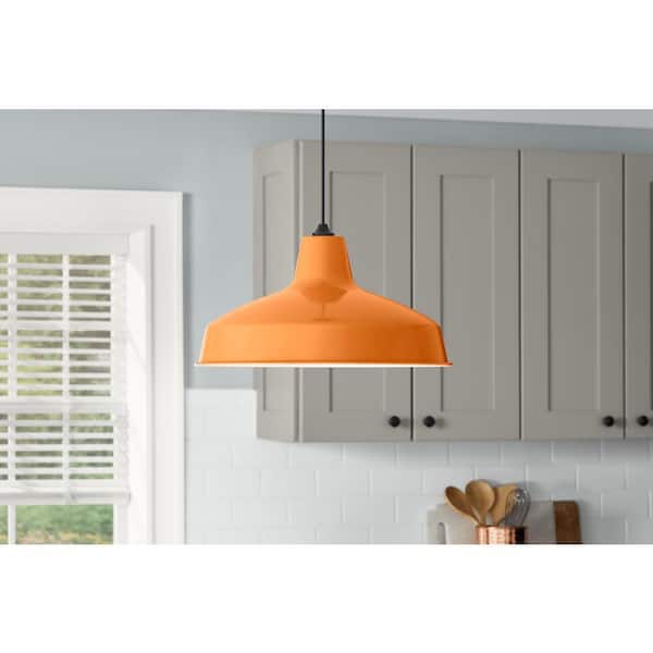 Hampton Bay 1-Light Orange Warehouse Pendant Light with Metal Shade