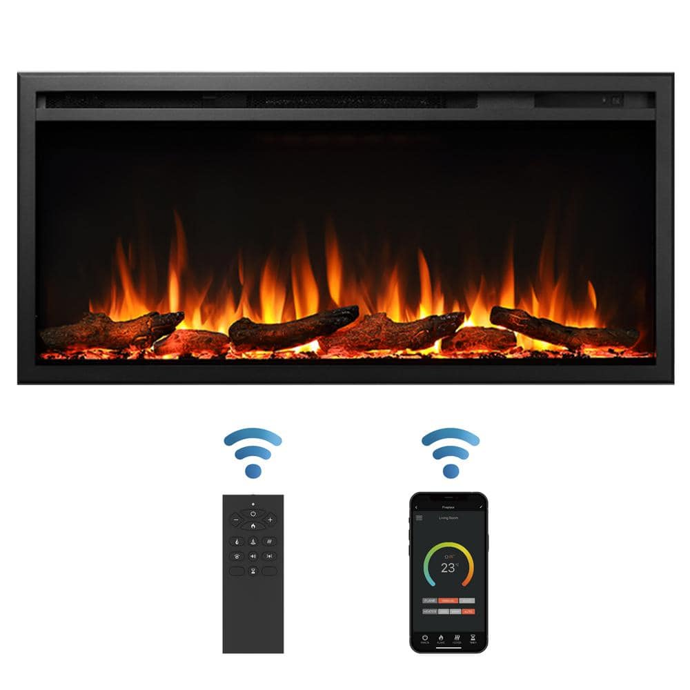 40 in. Wall Recessed and Wall Mounted Electric Fireplace in Black with Touc