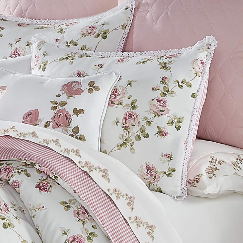 Queen Pink Microfiber Floral 4-Piece Bedding Set