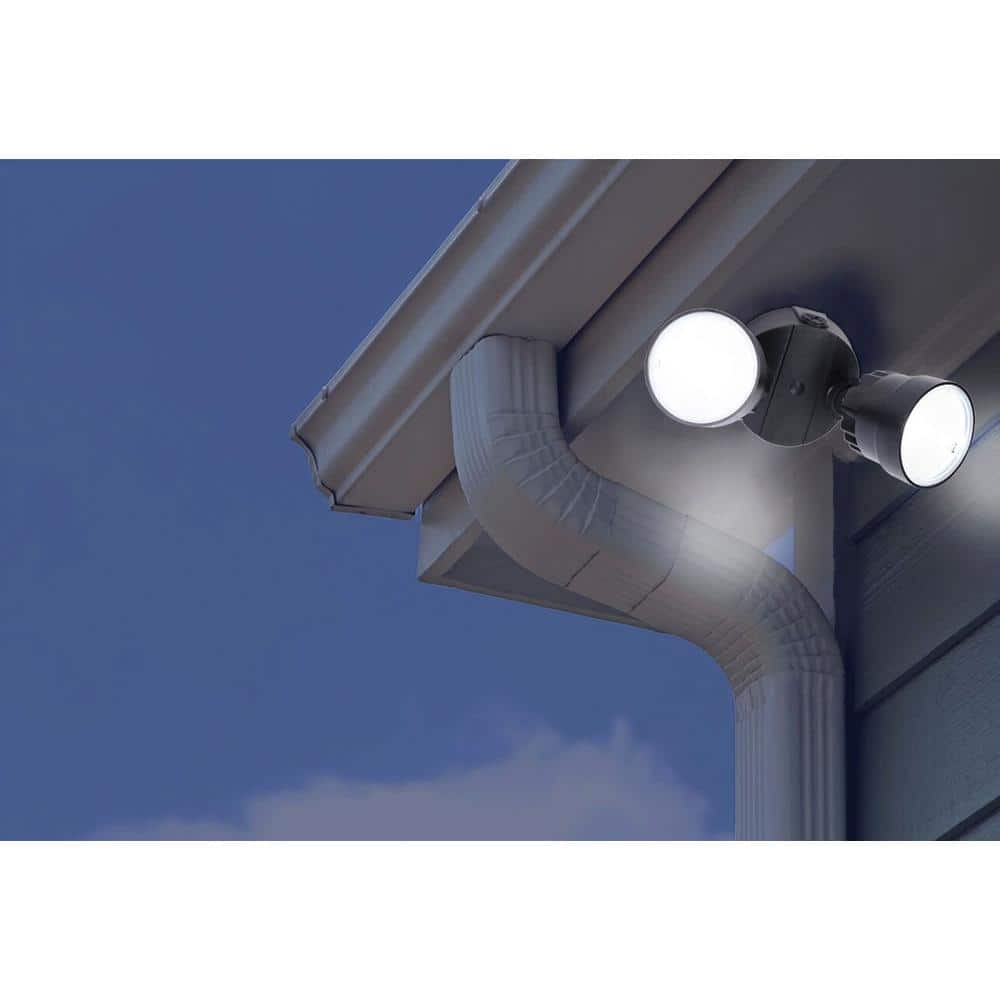 Lutec Black Dual-Head LED Outdoor Security Flood Light