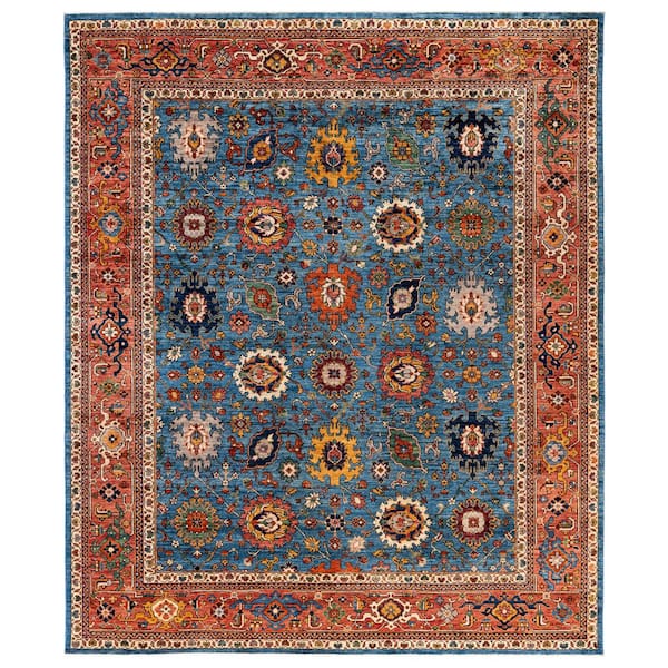 Serapi Light Blue 8 ft. x 10 ft. Tribal Wool Indoor Area Rug