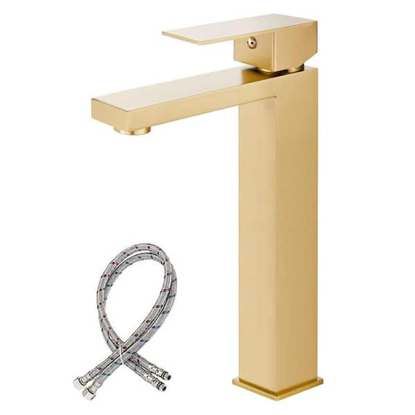 BWE Single Hole Single Handle Bathroom Vessel Sink Faucet With Supply Hose in Brushed Gold