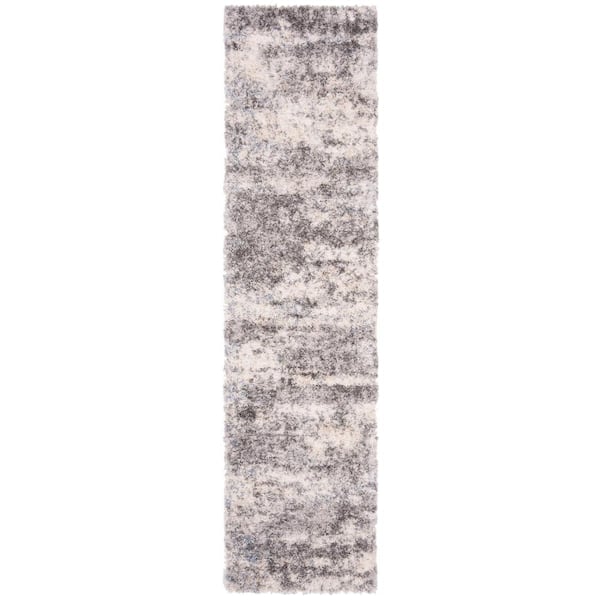 Berber Shag 2 ft. x 20 ft. Gray Blue/Cream Abstract Runner Rug