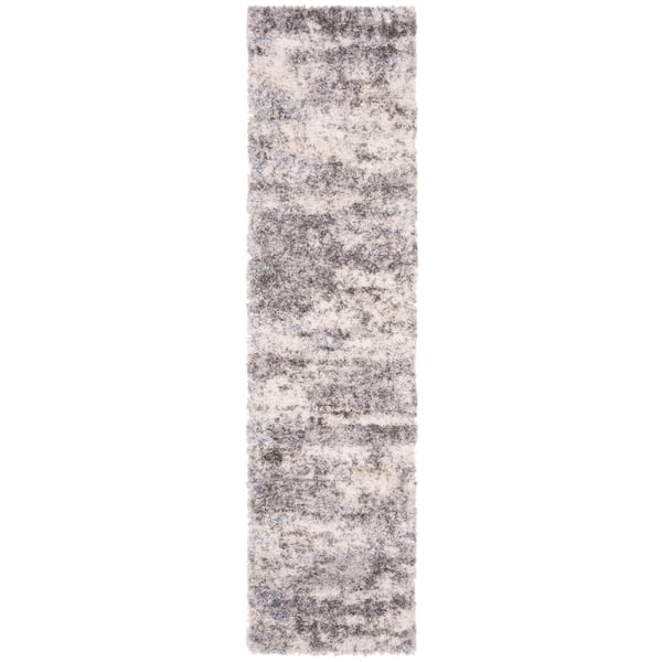 SAFAVIEH Berber Shag 2 ft. x 10 ft. Gray/Cream Geometric Runner Rug