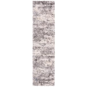 Berber Shag 2 ft. x 6 ft. Gray/Cream Distressed Solid Runner Rug