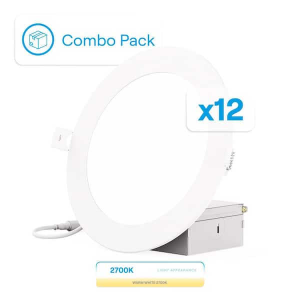InfiBrite 6 in. Canless 2700K Soft White 12W 1050LM Thin New Construction Integrated LED Recessed Light Kit, Wet Rated (12 Pack)