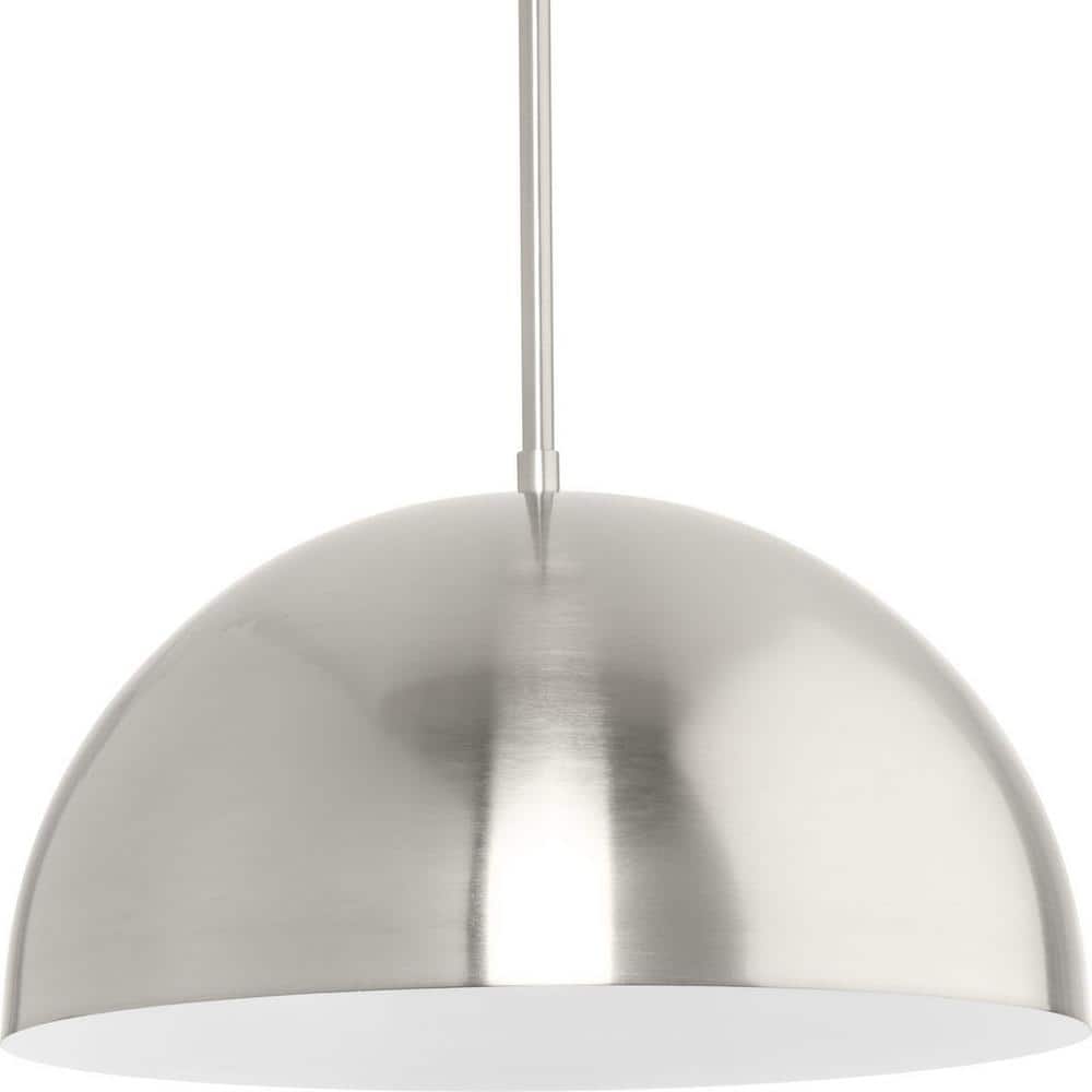 Brushed Nickel Dome Pendant Light with White Interior