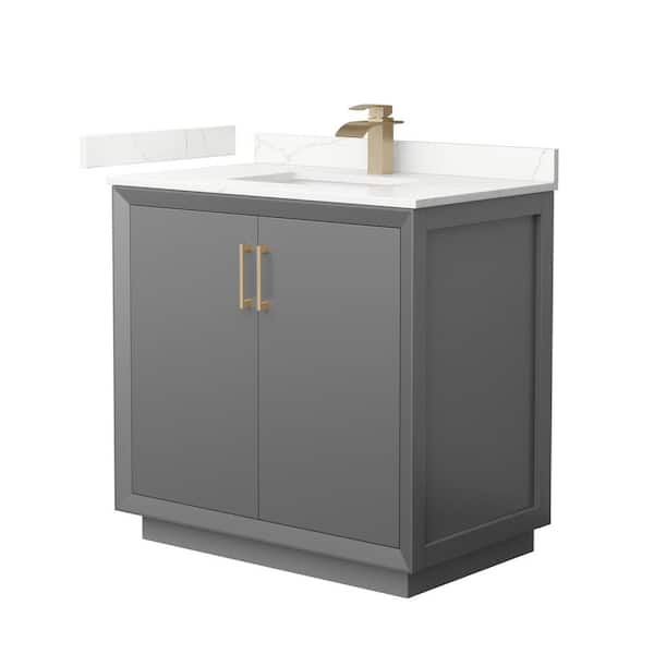 Wyndham Collection Strada 36 in. W x 22 in. D x 35 in. H Single Bath Vanity in Dark Gray with Giotto Quartz Top