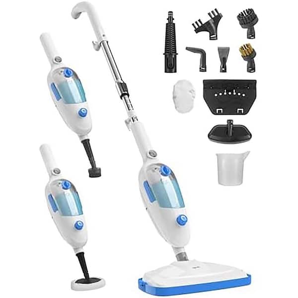 Commercial Corded Steam Mop and Handheld Floor Cleaner for Vinyl Laminate Carpet Tile in White with Adjustable Steam