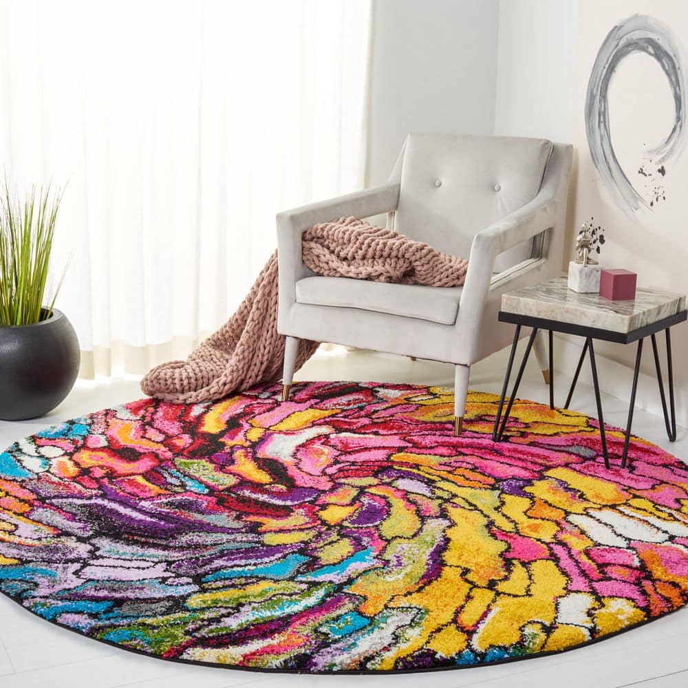 SAFAVIEH Fiesta 7 ft. x 7 ft. Multi Abstract Round Rug FSG373M-7R - The ...