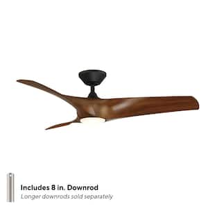 Zephyr 52 in. Smart Indoor/Outdoor 3-Blade Ceiling Fan Matte Black Distressed Koa with 3000K LED and Remote Control