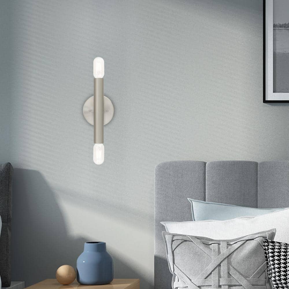 Copenhagen Brushed Nickel 2-Light Industrial Wall Sconce