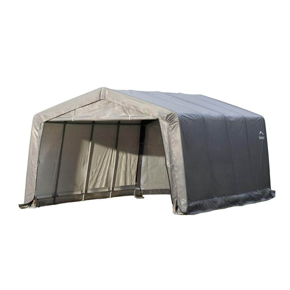 Reviews For Shelterlogic 12 Ft W X 16 Ft D X 8 Ft H Peak Style Garage In A Box In Grey With Patented Stabilizers And Corrosion Resistant Frame 62697 0 The Home Depot