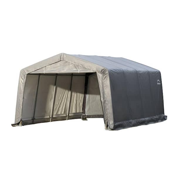 ShelterLogic 12 ft. W x 16 ft. D x 8 ft. H Peak-Style Garage-in-a-Box in Grey with Patented Stabilizers and Corrosion-Resistant Frame