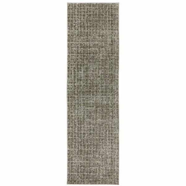 HomeRoots Grey Tan and Beige 2 ft. x 8 ft. Geometric Power Loom Stain Resistant Runner Rug