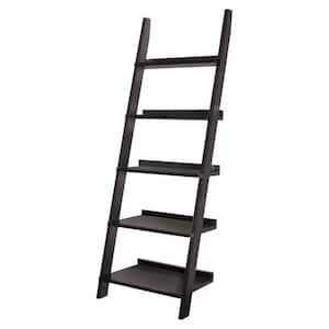 72.5 in. Black Wood 5-shelf Ladder Bookcase with Open Back