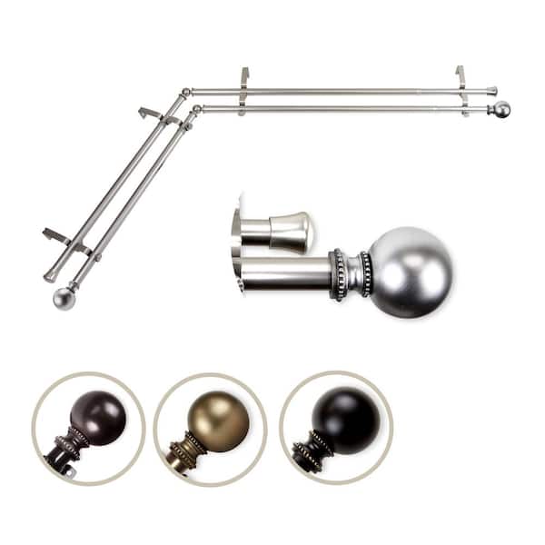 Unbranded 48 in. - 84 in. Adjustable 3/4 in. Double Corner Window Curtain Rod in Satin Nickel with Stevie Finial