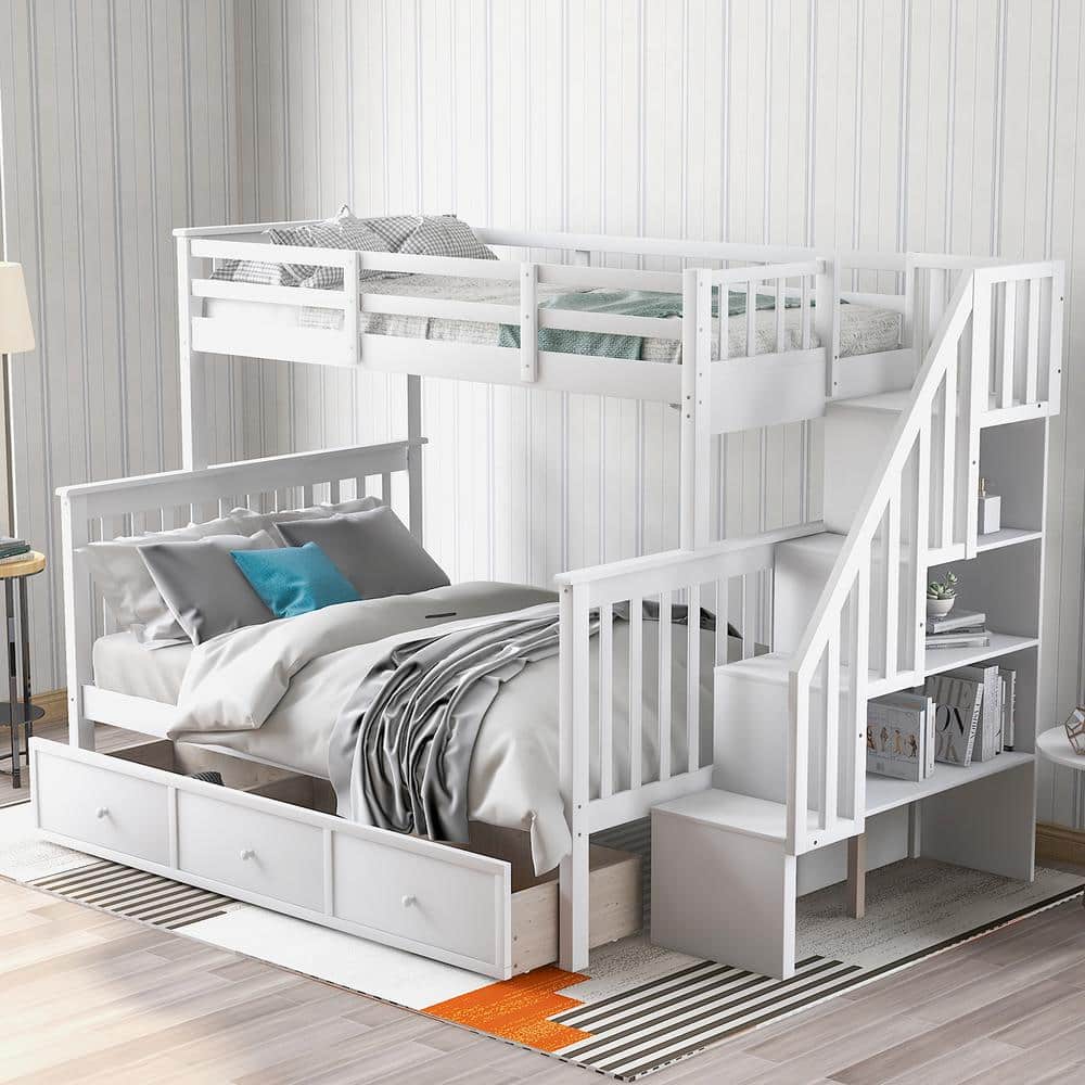 Reviews for Qualler White Stairway Twin Over Full Bunk Bed with Drawer