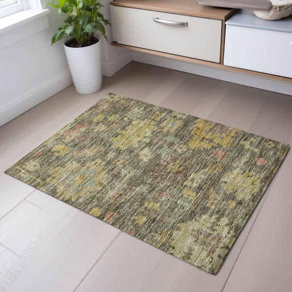 Mayfield Premium Machine Washable Abstract AMF1108 Aloe 2 ft. x 3 ft. Area Rug