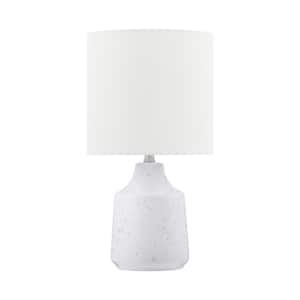 15 in. White Ceramic Table Lamp with Black Speckles and White Fabric Shade
