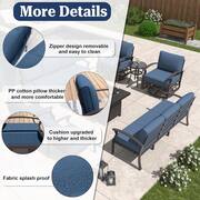 7-Piece Aluminum Patio Conversation Set with armrest, Firepit Table, Swivel Rocking Chairs and Cushion Navy Blue