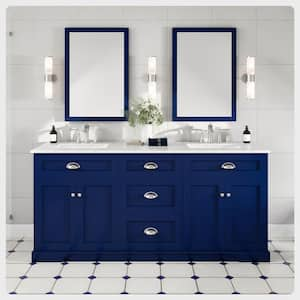 Epic 72 in. W x 22 in. D x 34 in. H Double Bathroom Vanity in Blue with White Quartz Top with White Sinks