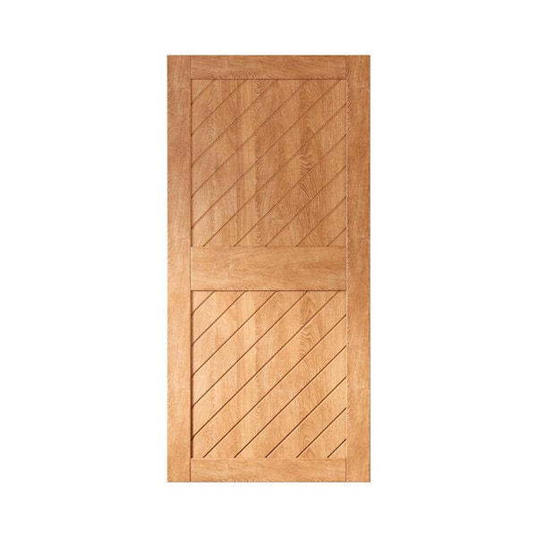 HOMACER XT1 32 in. x 84 in. C-Panel Solid Core Early American Slanted Stripe Design Pine Wood Interior Sliding Barn Door Slab