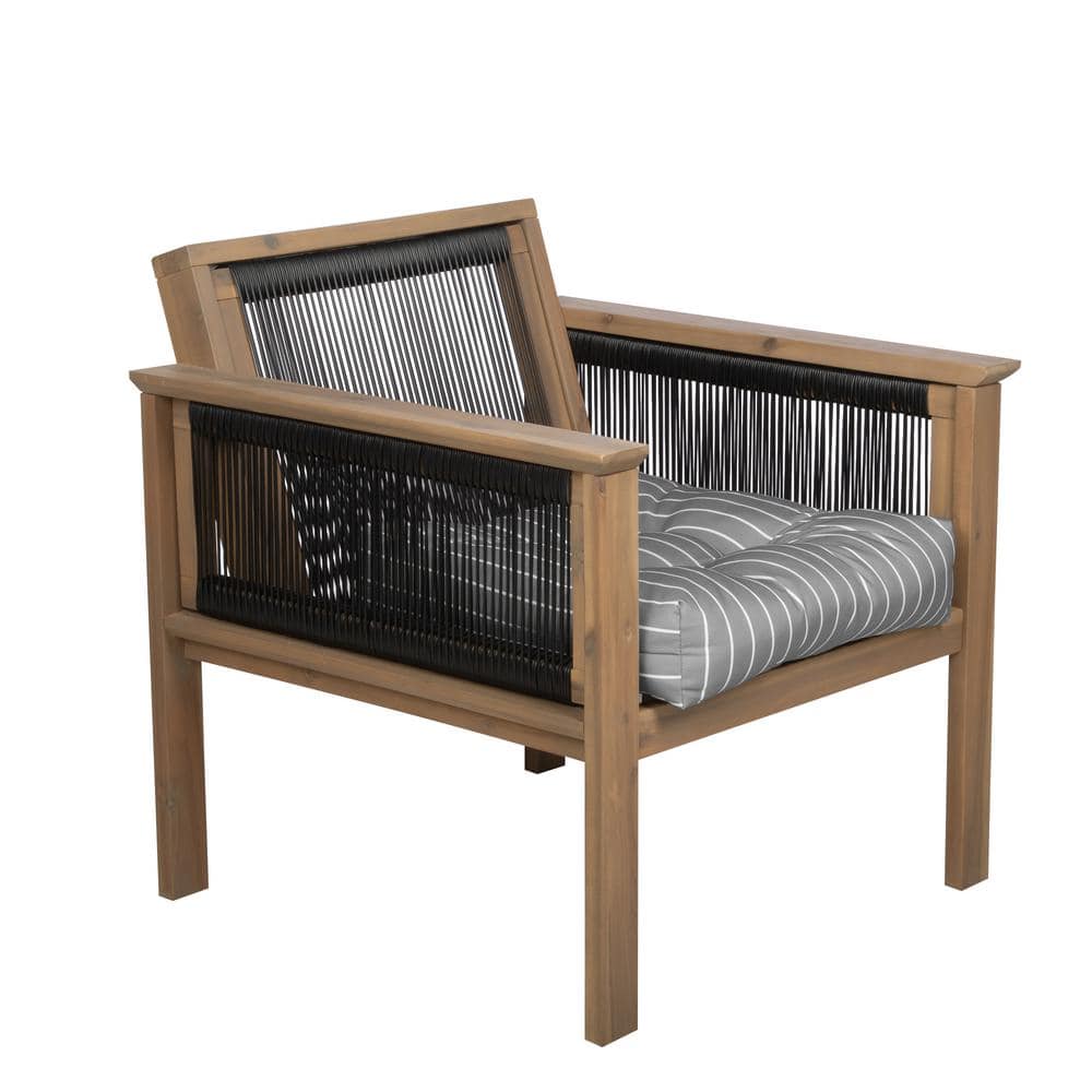 Gray Striped Polyfill Outdoor Square Chair Cushion Set