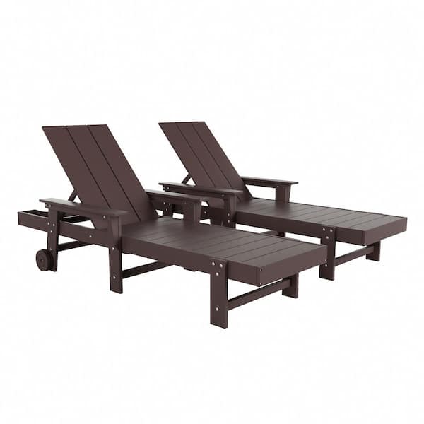WESTIN OUTDOOR Shoreside 2Piece Dark Brown Fade Proof Plastic Portable Poly Reclining Outdoor Patio Chaise Lounge Armchairs with Wheels
