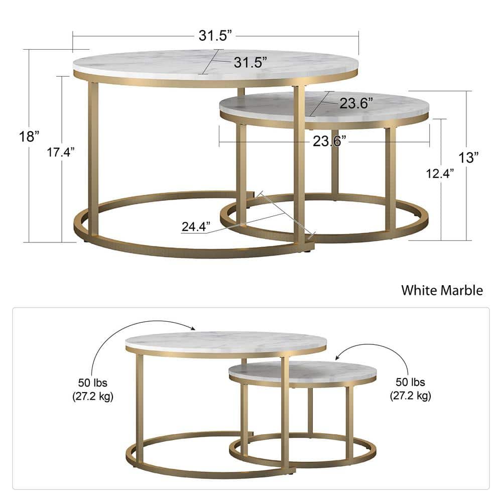 Amelia Round White Metal Nesting Coffee Tables